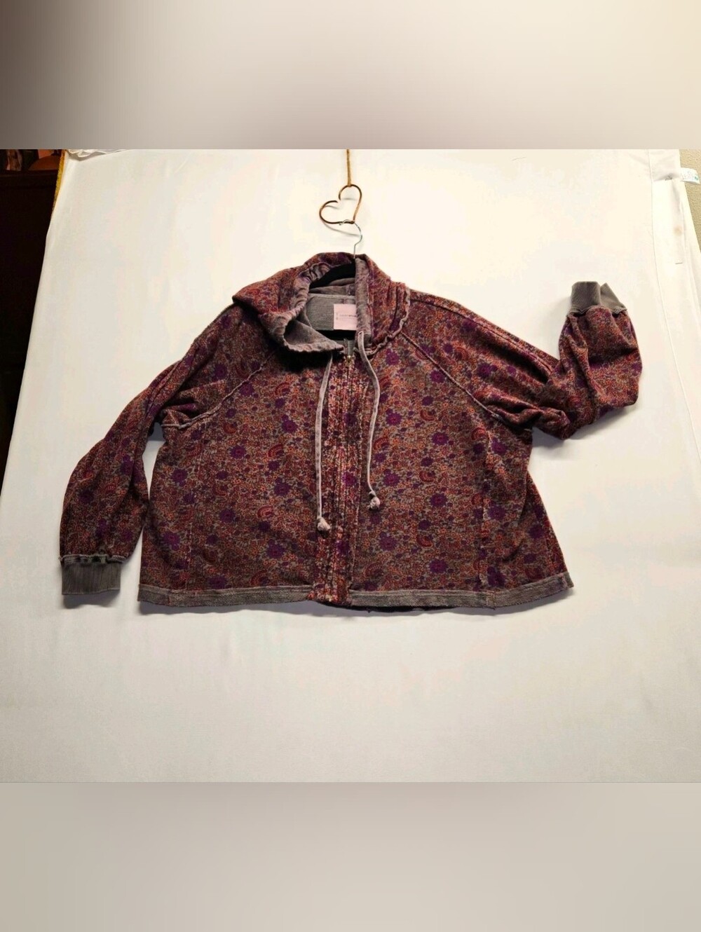 ⭐️Lucky Brand Boho Floral Crop Zip Up Hoodie Jacket XL Cottagecore Cozy Indie